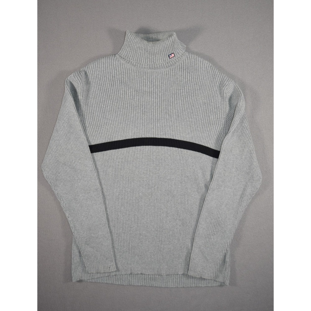 Polo Jeans Company Sweater Mens XL Grey Turtleneck Ribbed Striped Ralph Lauren